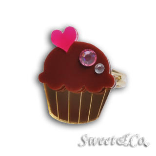 Sweet & Co. Mini Chocolate Cupcake Crystal Gold Ring (S) Gold - One Size