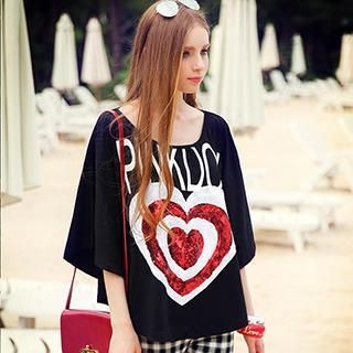 Dabuwawa Sequined-Heart Loose-Fit Top
