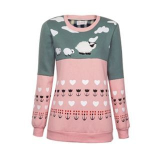 Flore Printed Panel Fleece-Lined Pullover