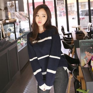 Envy Look Round-Neck Striped Knit Top