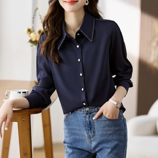 Long Sleeve Collared Contrast Trim Shirt