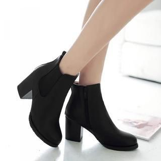 Pastel Pairs Faux Leather Block Heel Ankle Boots