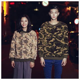 Simpair Camouflage Fleece-Lined Couple Pullover