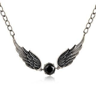 MBLife.com Left Right Accessory - 925 Sterling Silver Black Cubic Zirconia Gothic Claddagh Angle Wing Necklace (16