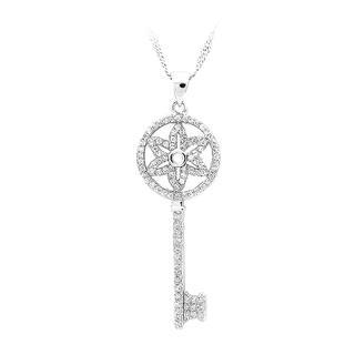 BELEC 925 Sterling Silver Key Pendant with White Cubic Zircon and Necklace