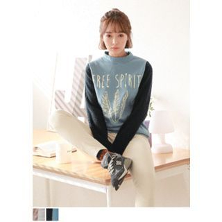 J-ANN Knitted-Sleeve Lettering Print Pullover