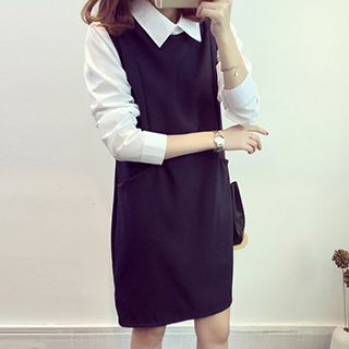 Little V Mock Two-Piece Collared Dress