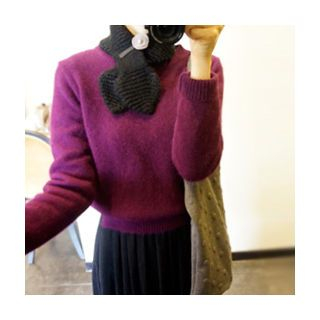 LEELIN Dip-Back Angora Wool Blend Knit Top
