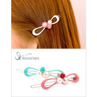 soo n soo Faux Pearl & Flower Ribbon Hair Pin