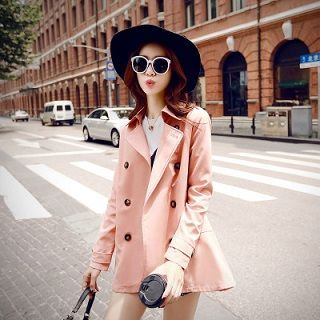 ZCY Notched-Lapel Double-Breasted Trench Coat