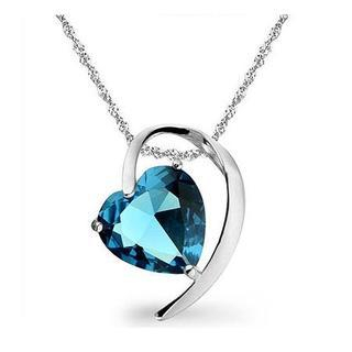 BELEC White Gold Plated 925 Sterling Silver Heart-shaped Pendant with Blue Cubic Zirconia (with 45cm Necklace )