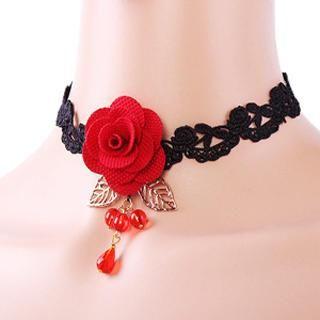 Fit-to-Kill Lace Red Rose Necklace  Red - One Size