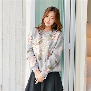 Styleberry Floral Print Lettering Sweatshirt