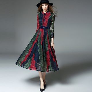 Y:Q High-Waist Lace A-Line Dress