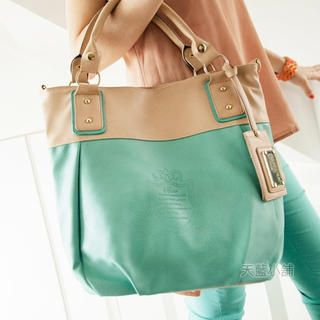 Tag-Accent Two-Tone Tote