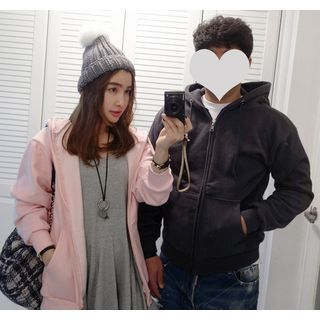 Miamasvin Couple Hooded Brushed-Fleece Zip-Up Jacket