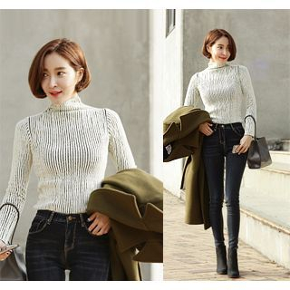 ssongbyssong Funnel-Neck Rib-Knit Sweater