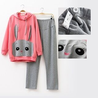 Mamaladies Maternity Set: Rabbit-Print Sweatshirt + Pants