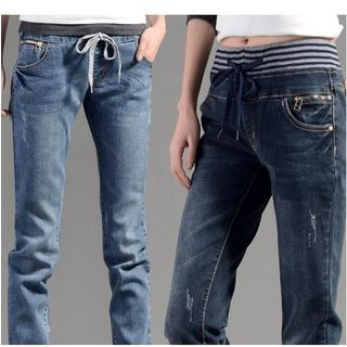 Oaksa Drawstring Waist Washed Jeans