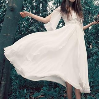 Athena Flutter-Sleeve Maxi Dress