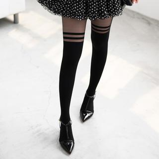 59 Seconds Striped Two-Tone Tights Black - One Size