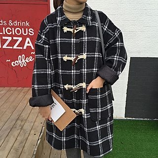 Eva Fashion Plaid Toggle Knit Coat