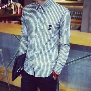 Fisen Long Sleeved Embroidered Pinstriped Shirt