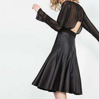 Chicsense Faux-Leather Midi Skirt