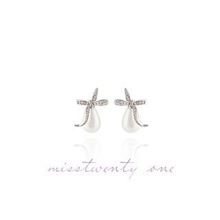 Miss21 Korea Faux-Pearl Ribbon Earrings