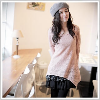Chiffon-Hem Lace Dress