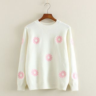 Mushi Embroidered Flower Knit Top