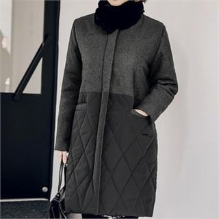 JOAMOM Quilted Panel Zip-Up Wool Blend Jacket