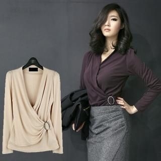 Rhinestone Accent Wrap-Front Top