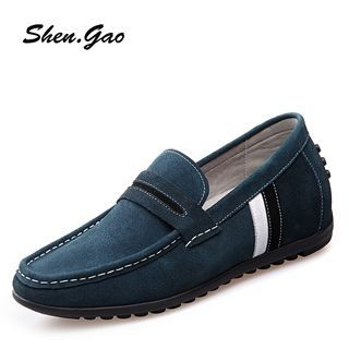 SHEN GAO Genuine-Suede Panel Loafers