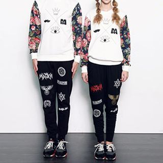 Azure Couple Matching Floral Panel Pullover