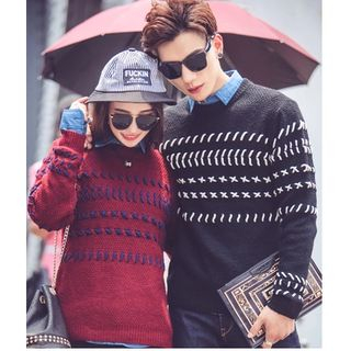 Bay Go Mall Couple Embroidered Knit Top