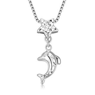 MaBelle 14K White Gold Diamond-Cut Star And Dolphin Necklace (16'')