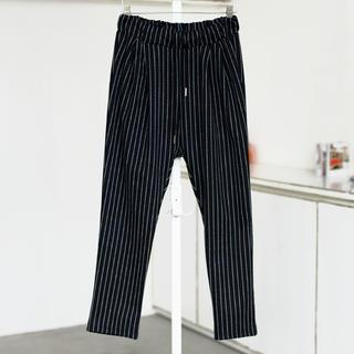 59 Seconds Drawstring Striped Harem Pants Black- One Size
