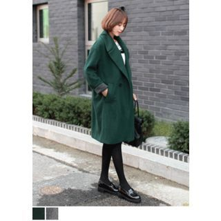 J-ANN Contrast-Trim Wool Blend Long Coat