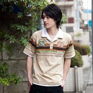 Layered Collar Appliqu  Striped Polo Shirt