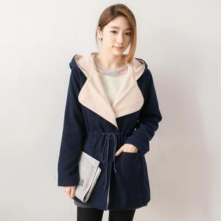 Tokyo Fashion Fleece-Lined Contrast-Lapel Hooded Jacket