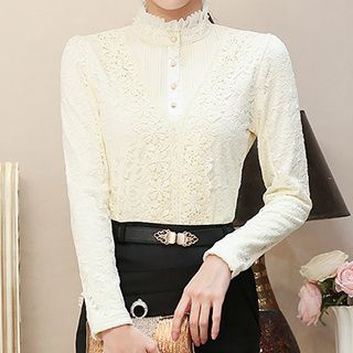 Beekee Frill Collar Fleece-lined Lace Top