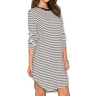 Eloqueen Long-Sleeve Contrast-Trim Striped Dress