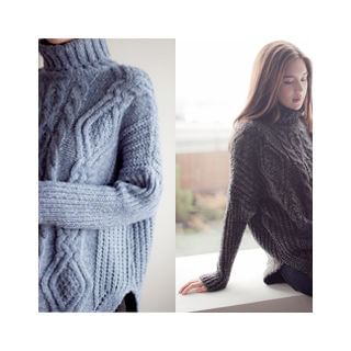 MASoeur Turtle-Neck Cable-Knit Sweater