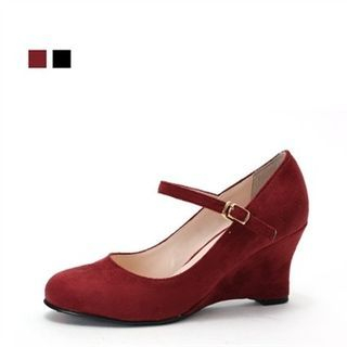 MODELSIS Faux-Suede Wedge Mary Jane Pumps