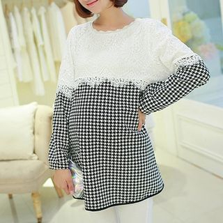 Ceres Maternity Lace Panel Houndstooth Nursing Top