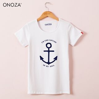 Onoza Short-Sleeve Anchor-Print Lettering T-Shirt