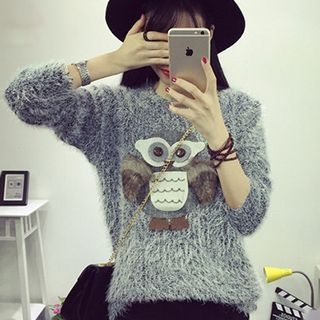 Magic Mirror Owl Appliqu  Sweater