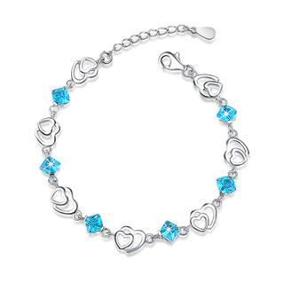 BELEC White Gold Plated 925 Sterling Silver Heart-shaped Bracelet with Blue Cubic Zircon