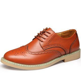 SHEN GAO Genuine Leather Wing-Tip Oxford Shoes